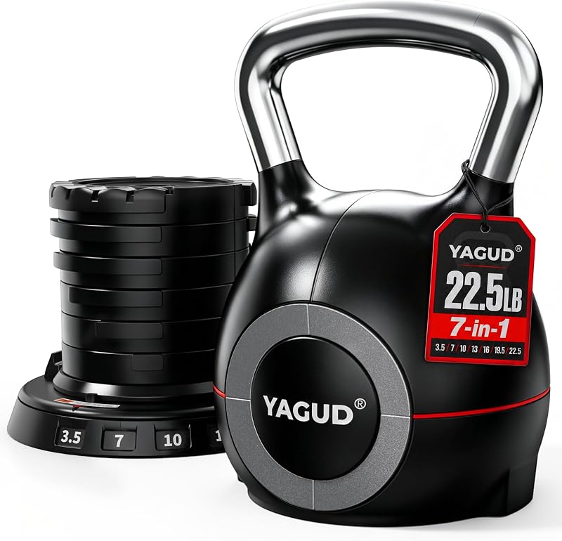 Adjustable Kettlebell, 22.5lbs/44lbs Kettlebell Set with 7 Levels | Quick-Change Weights, Strength Training Equipment for Men/Women, Swings & Full-Body Workouts, Ergonomic Handle, for Home Gym