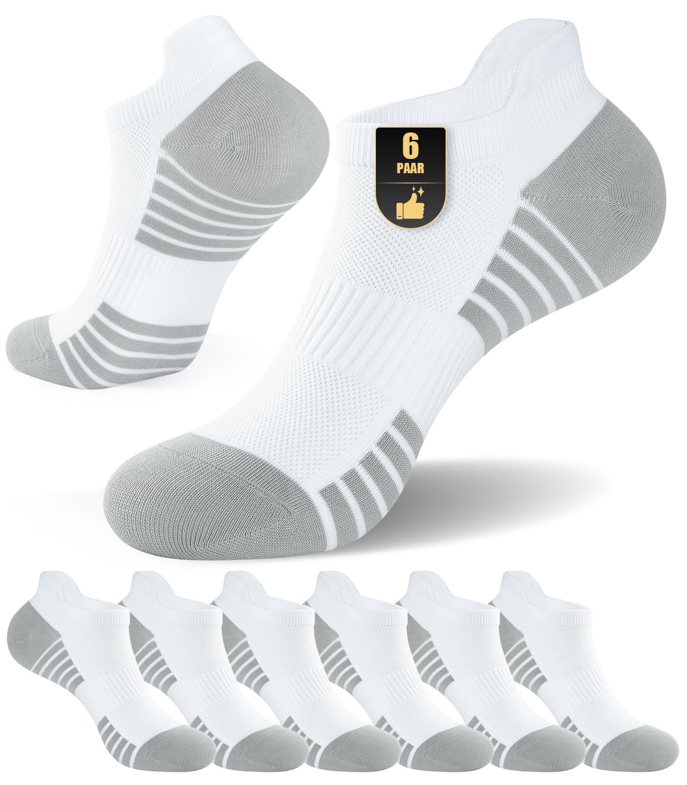 PULIOU Sneaker Socken Herren Damen, Atmungsaktive Baumwolle Laufsocken, Komfort Kurze Socken, Sommer Sportsocken Herren Damen 6 Paar