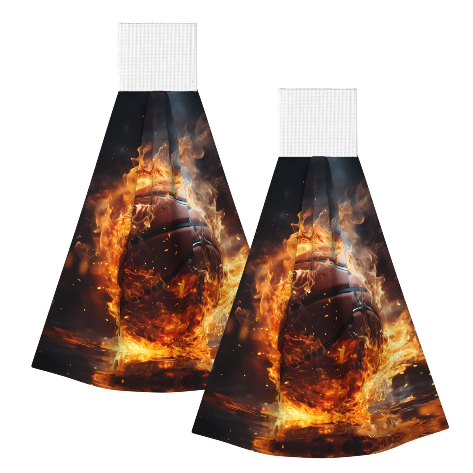 ZQYTGFDC Basketball on Fire and Water Flame Splashing Highly Absorbent Dish Towels Soft Coral Fleece Wipe