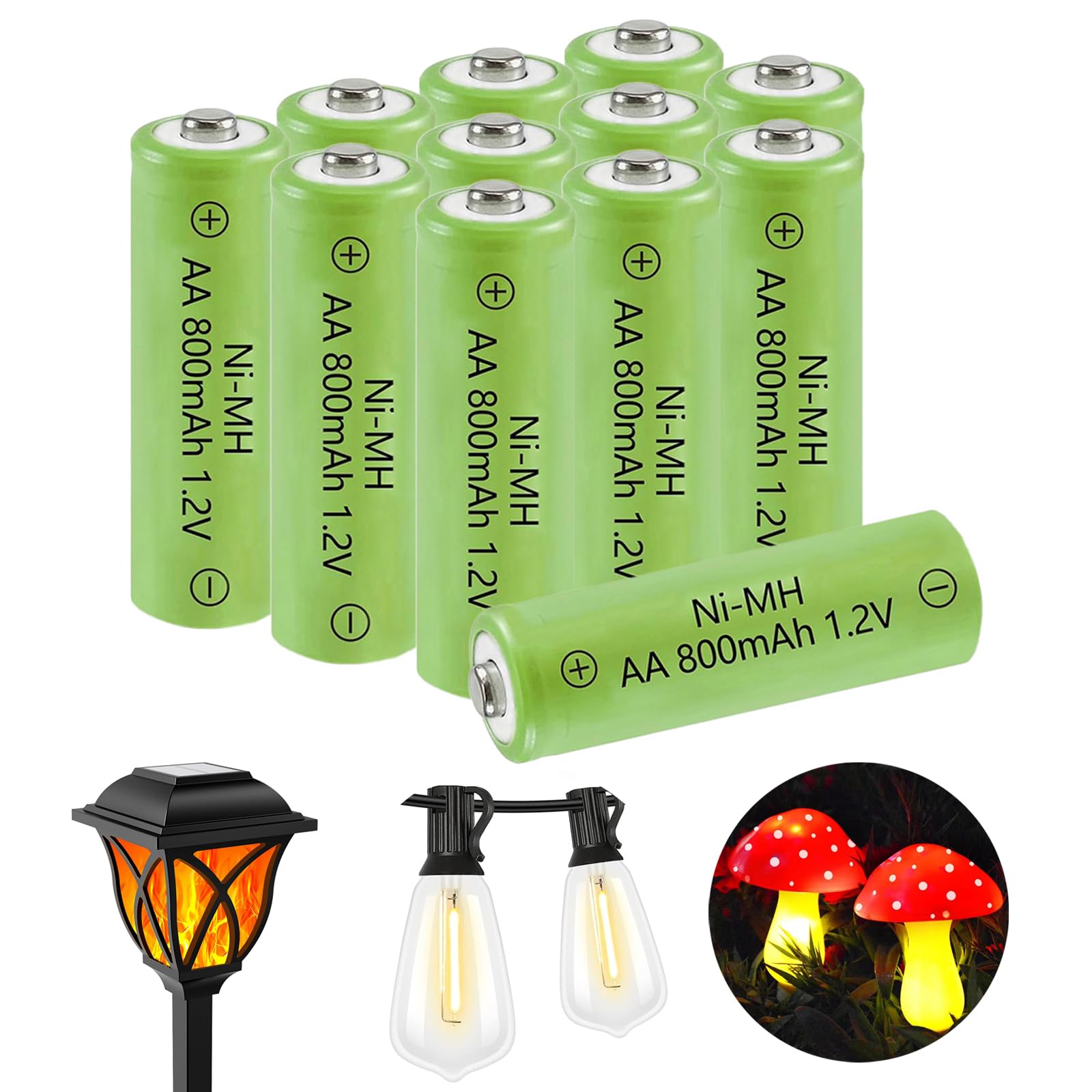 Lombaour 1.2v AA Size 800mAh Rechargeable Batteries,Double A High Capacity Pre-Charged NiMH Battery for Solar Garden Lights, Anti-Leak, Outdoor
