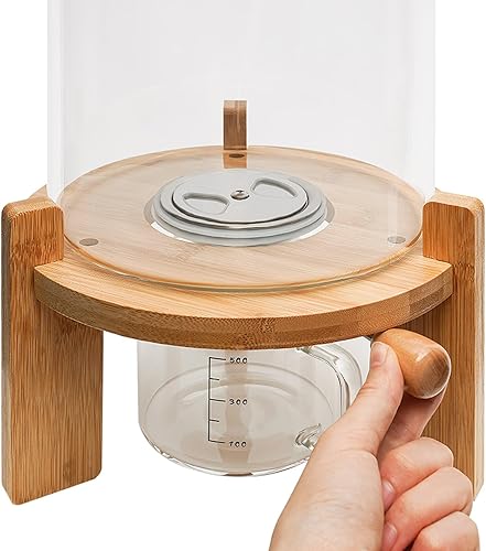 Miniatura 6 de Xuthusman Contenedor hermético de almacenamiento de alimentos secos, dispensador de arroz de cereales con tapas redondas de bambú, taza y soporte (5