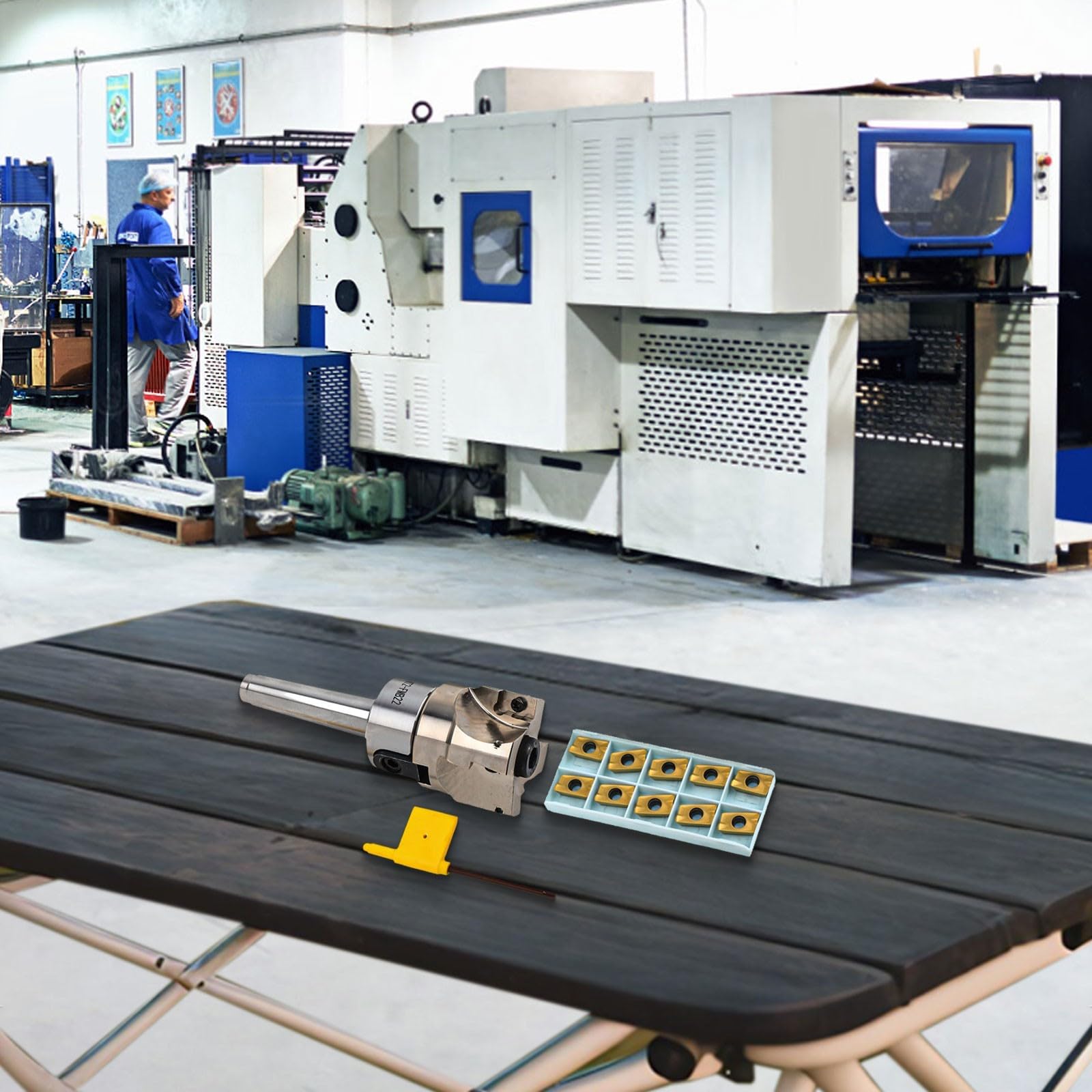 MT2-FMB22-M10 Dorn mit 400R 50 mm Planfräser und 10 APMT1604 Hartmetalleinsätzen für schweres CNC-Fräsen, Halterung aus legiertem Stahl, 4 Schlitze, inkl