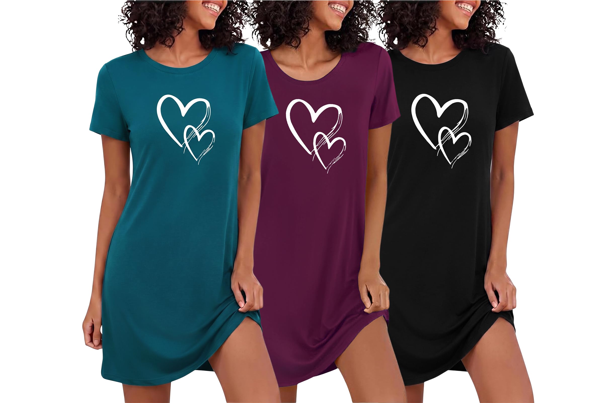 Marvmys 3er Pack Nachthemd Damen Kurzarm Sommer Schlafshirt S-4XL | Weiches Nachthemd Damen Kurzarm mit lockerer Passform angenehm für Sommernächte Zuhause und tägliche Entspannung