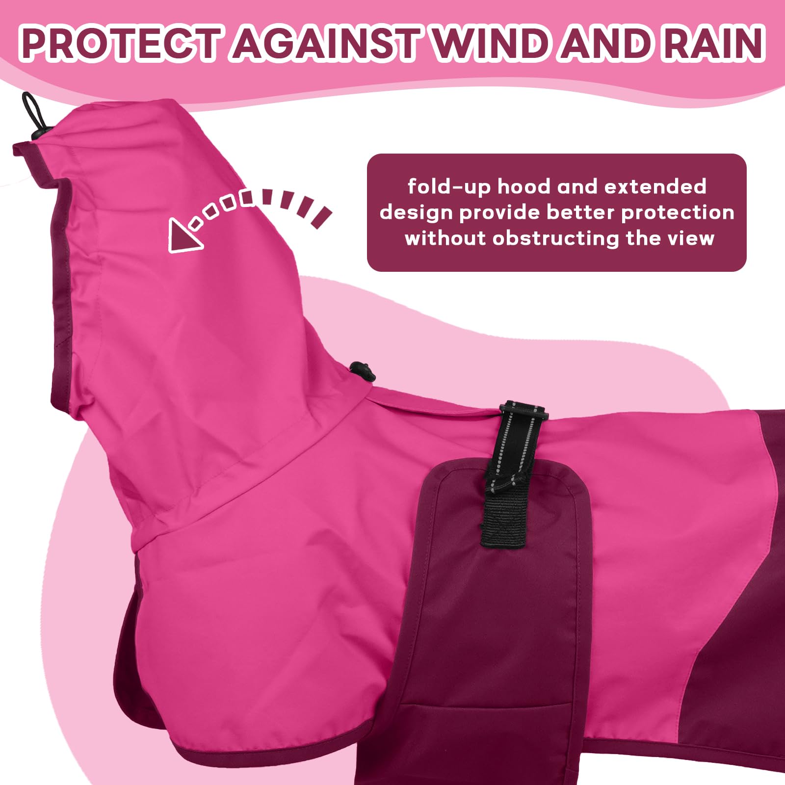 Hunderegenmantel Wasserdicht, Wasserdichter Hundemantel Regenjacke Hunderegenmantel Einstellbare wasserdichte Haustierkleidung Leichte Regenjacke mit Reflektierendem Streifen(Rosenrot, L)