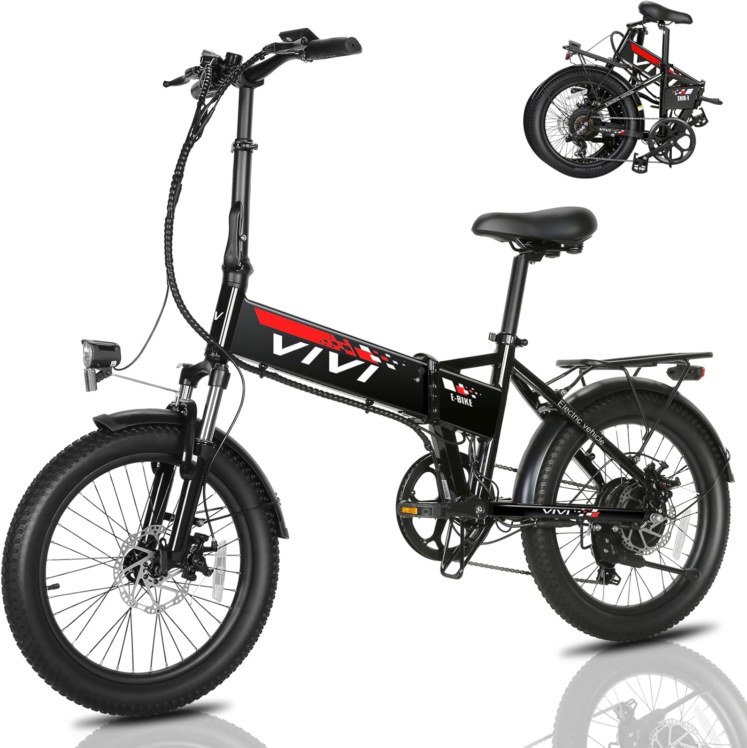 Vivi Electric Bike, 20" 500W Folding Electric Bike, 21.7MPH Adult Electric Bicycles with Removable 48V 374.4Wh Battery, Up to 50Miles Range, Cruise Control, Shock Absorber, SGS Certified to UL2849