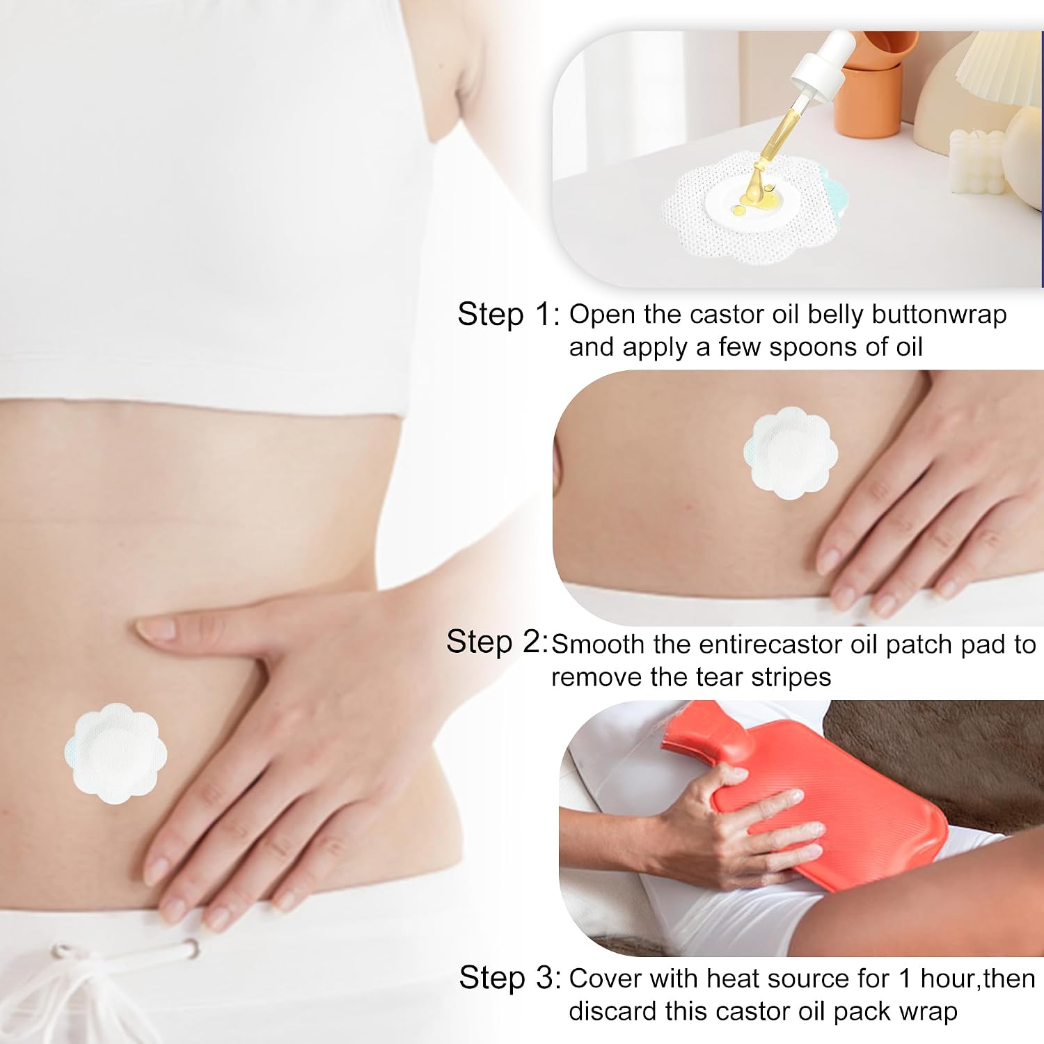 50PCS Disposable Cotton Castor Oil Belly Button Self-Adhesive Patches | Organic Anti-Leak Breathable Portable Castor Oil Pack Wrap Pads