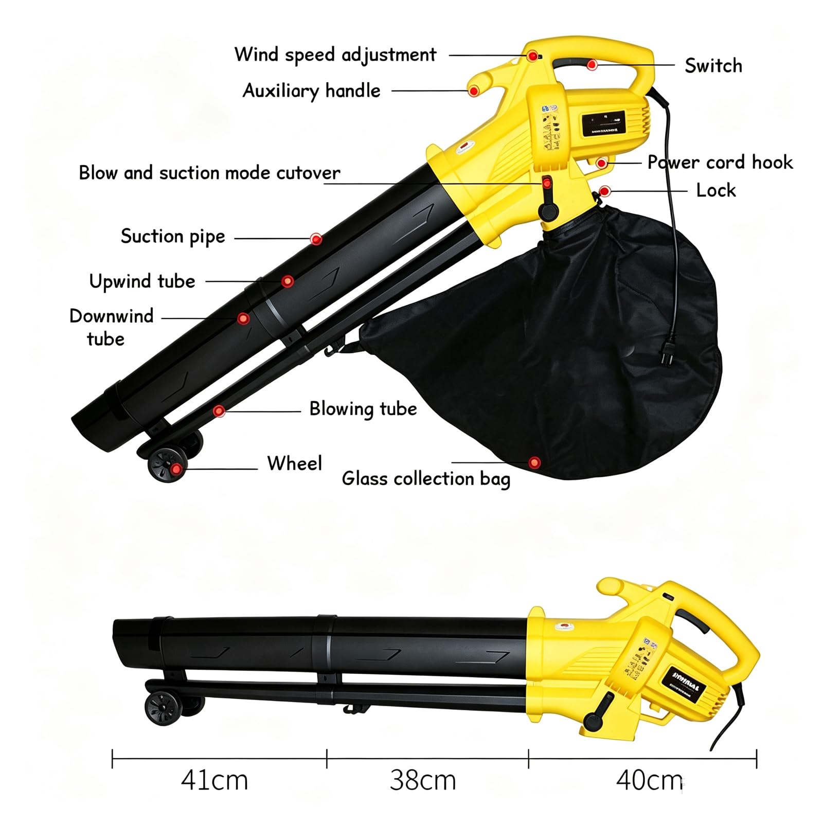 Soffiatore Aspiratore Foglie Elettrico 270km/h Con Sacco 35L