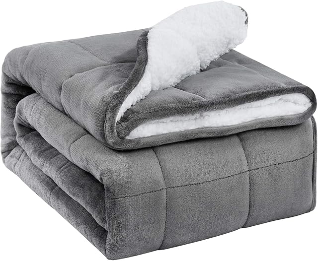 BUZIO Sherpa Fleece Weighted Blanket, 5.5kg Weighted Blanket for Adults, Super Cozy Warm Sherpa with Soft Plush Flannel Fleece, Single Double Size Heavy Blanket for Couch Bed, 120 x 180cm, Grey