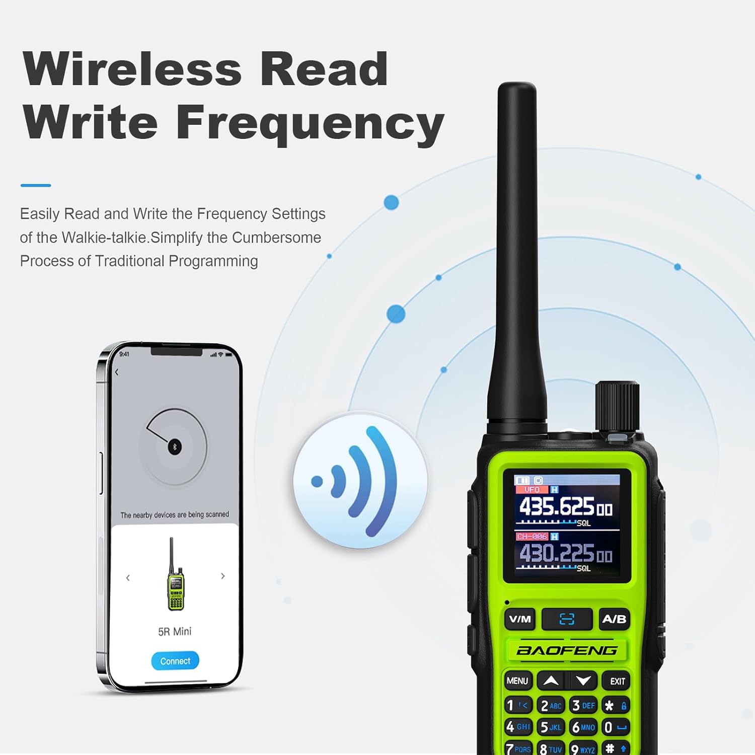 BAOFENG UV-5R Mini Two Way Radio Orange BF-5R Mini Walkie Talkie Bluetooth Power Adjustable Tiny Size Frequency Copy 999 Channels Type-C Four Colors Portable Ham (Green)