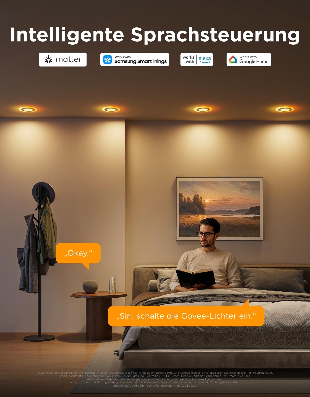 Govee Smart Einbaustrahler LED RGBWW 230V 900LM 11.5W Kompatibel mit Matter Alexa Dimmbar 2700K-6500K 99mm 4 Stück