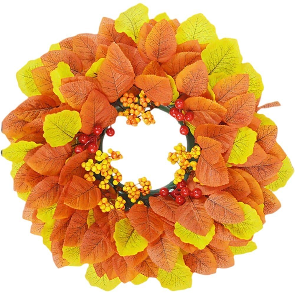 Autumn Leaf and Berry Wreath Artificial Autumn Maple Leaves Wreath Garland Fall Thanksgiving Scene Floral Decor for Home