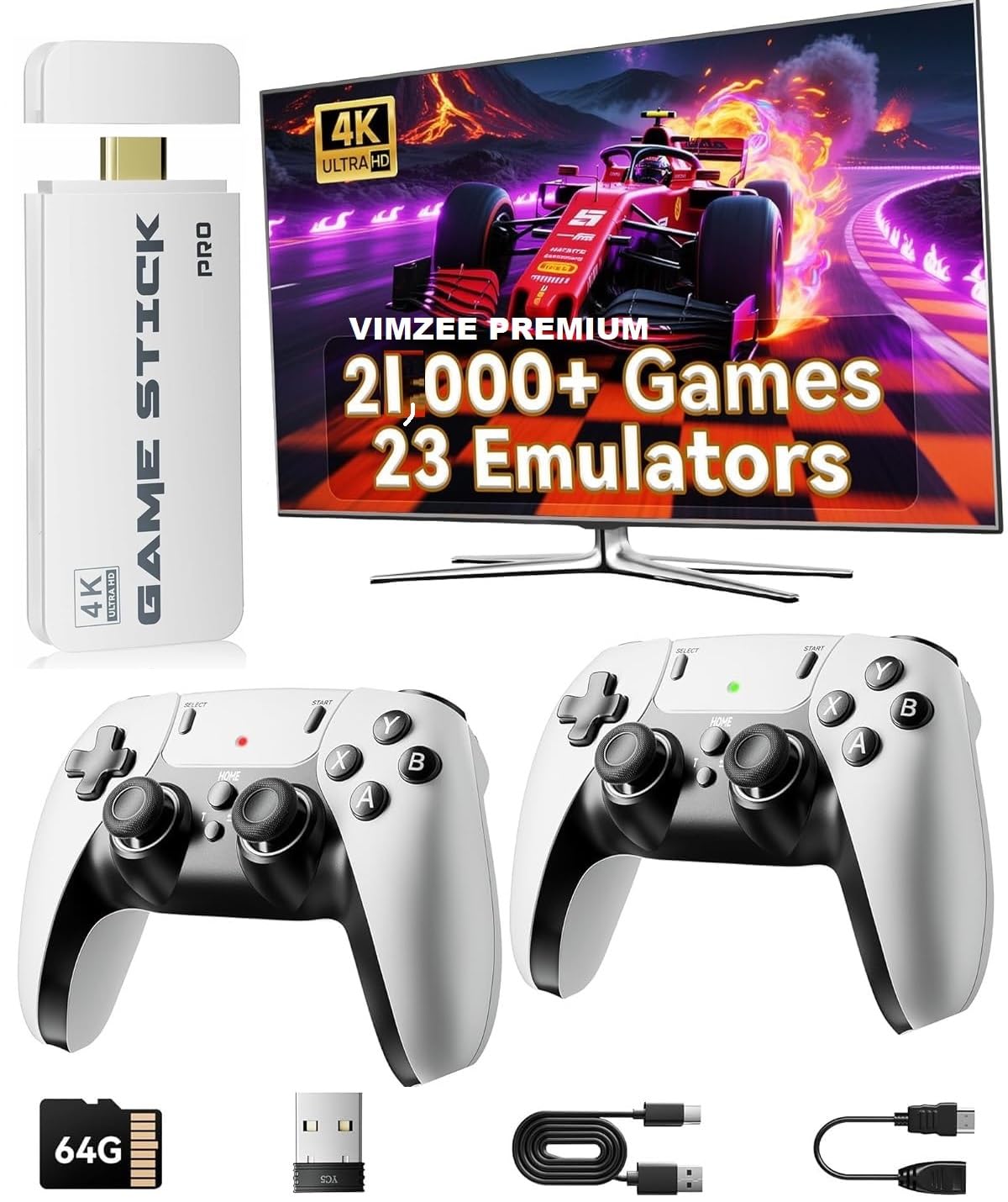 2026 Wireless TV HDMI Gaming Console - 64GB Game Stick with 21,000+ Games, Plug & Play Video Games 4K HDMI Output + 2 Controllers for TV Retro Game Console 2.4GHz For Kids/Children & Boys/Girls