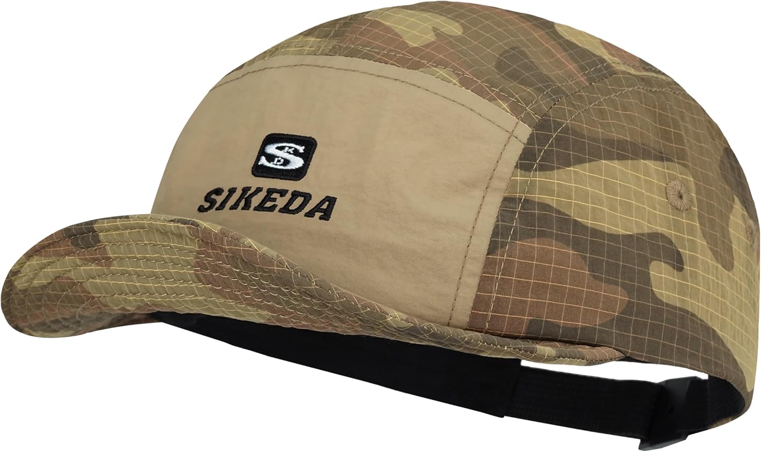 CLAPE Short Brim Baseball Cap for Men, Camouflage Quick-Dry 5 Panel Camper Hat Shapeable Low Profile Short Bill Cap