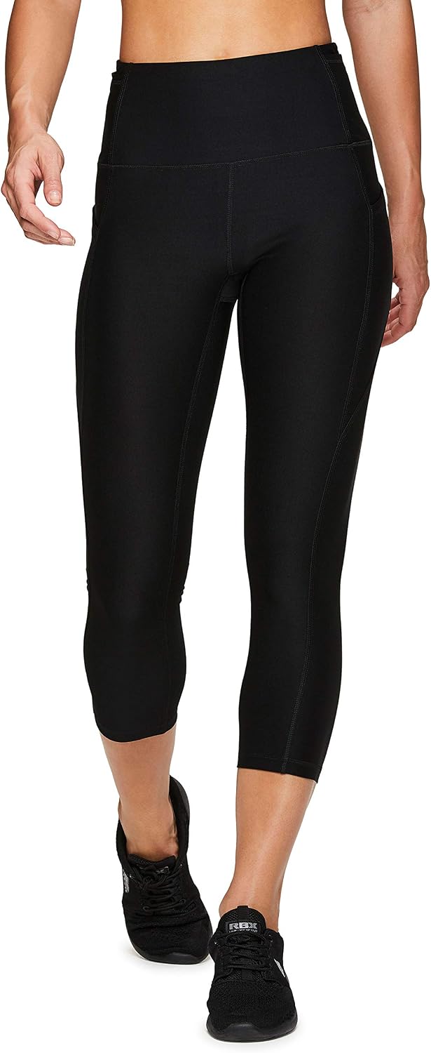 RBX Active Women's Athletic Fashion High Waist Solid Running Workout Capri Length Yoga Leggings