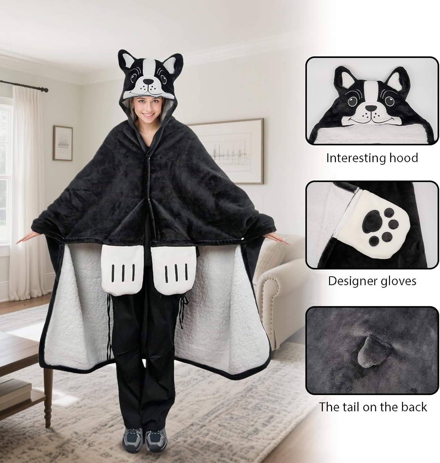 Tian Zhun French Bulldog Gifts for Women French Bulldog Wearable Blanket Fluffy Super Soft Flannel Adult Animal Hooded Blanket for Women Mothers Day Christmas Birthday