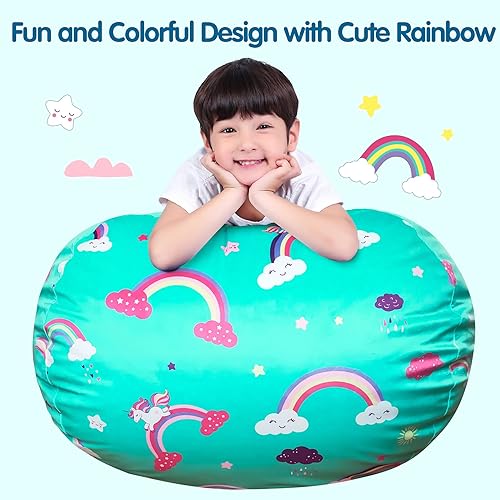 Miniatura 6 de Lukeight Funda para silla puf de almacenamiento de animales de peluche para niños, funda para silla puf con cremallera arcoíris para organizar