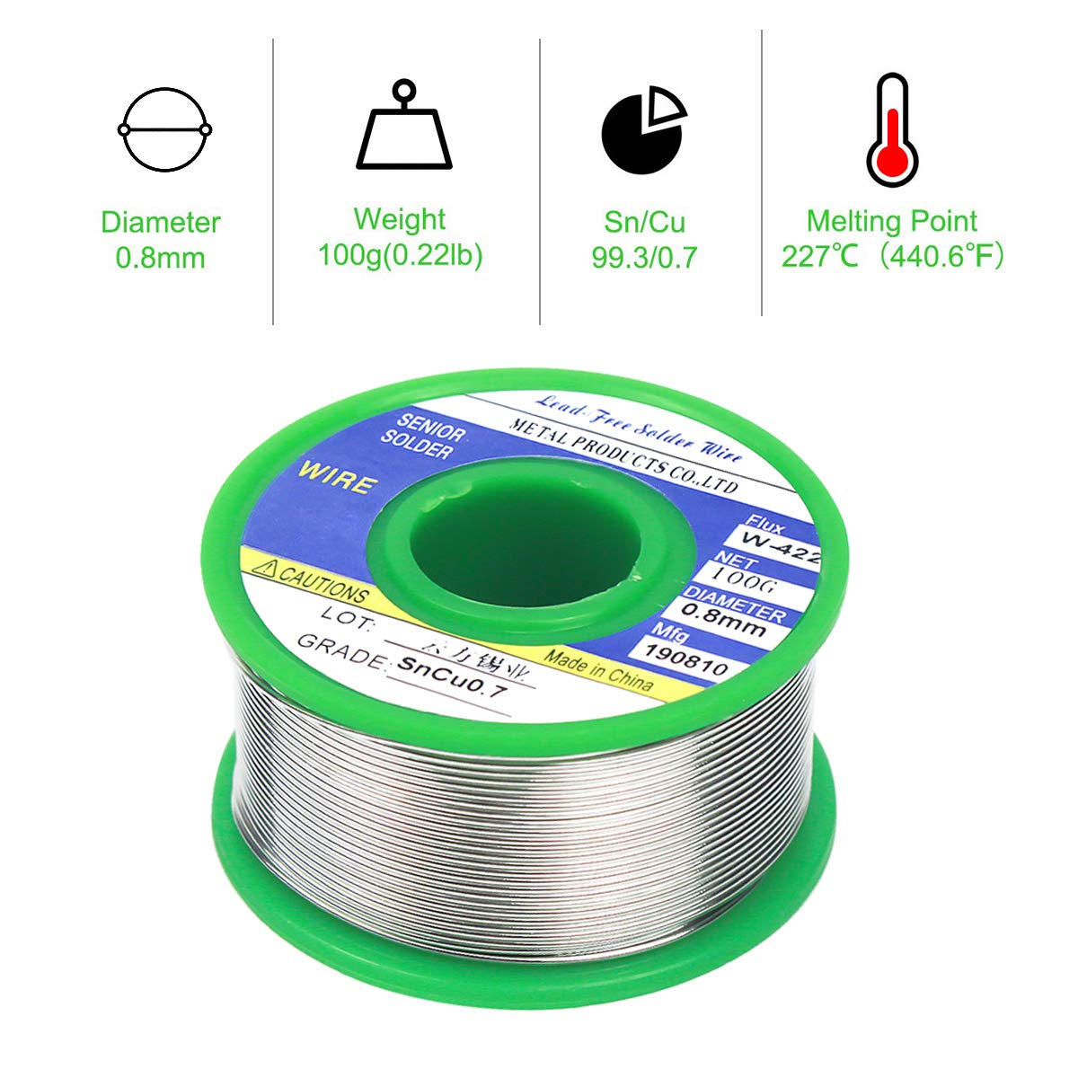 Netspower 0.8mm Soldeer Wire Lood Gratis Soldeer Draad met Rosin Core Flux Sn99.3 Cu0.7 Tin Soldeer Coil Low Melt Temp voor Elektrisch Solderen Elektronische Reparatie DIY