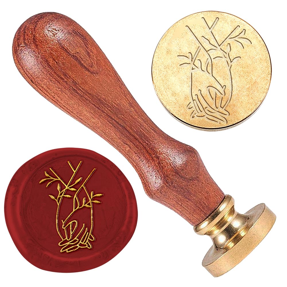 DELORIGIN Hand Flowers Wax Seal Stamp Wedding Invitations Embossed Stamp Sealing Removable 25 mm Brass Wax Seal Stamp Head for Envelopes Gift Wrapping Valentine's Day