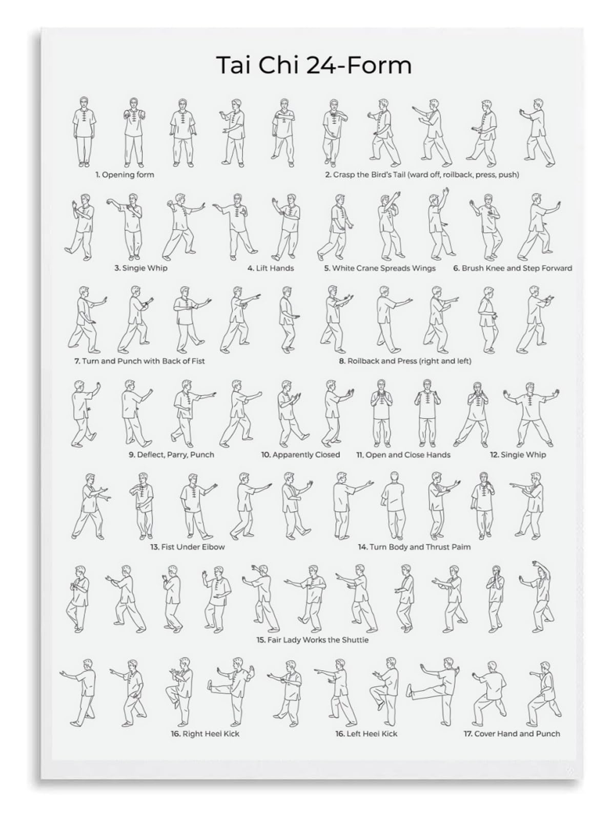NWPNLXEA Traditional 42 Form Tai Chi Metal Sign Complete Step by Step Movement Chart for Beginners and Tai Chi Enthusiasts 8 X 12 in NWPNLXEA