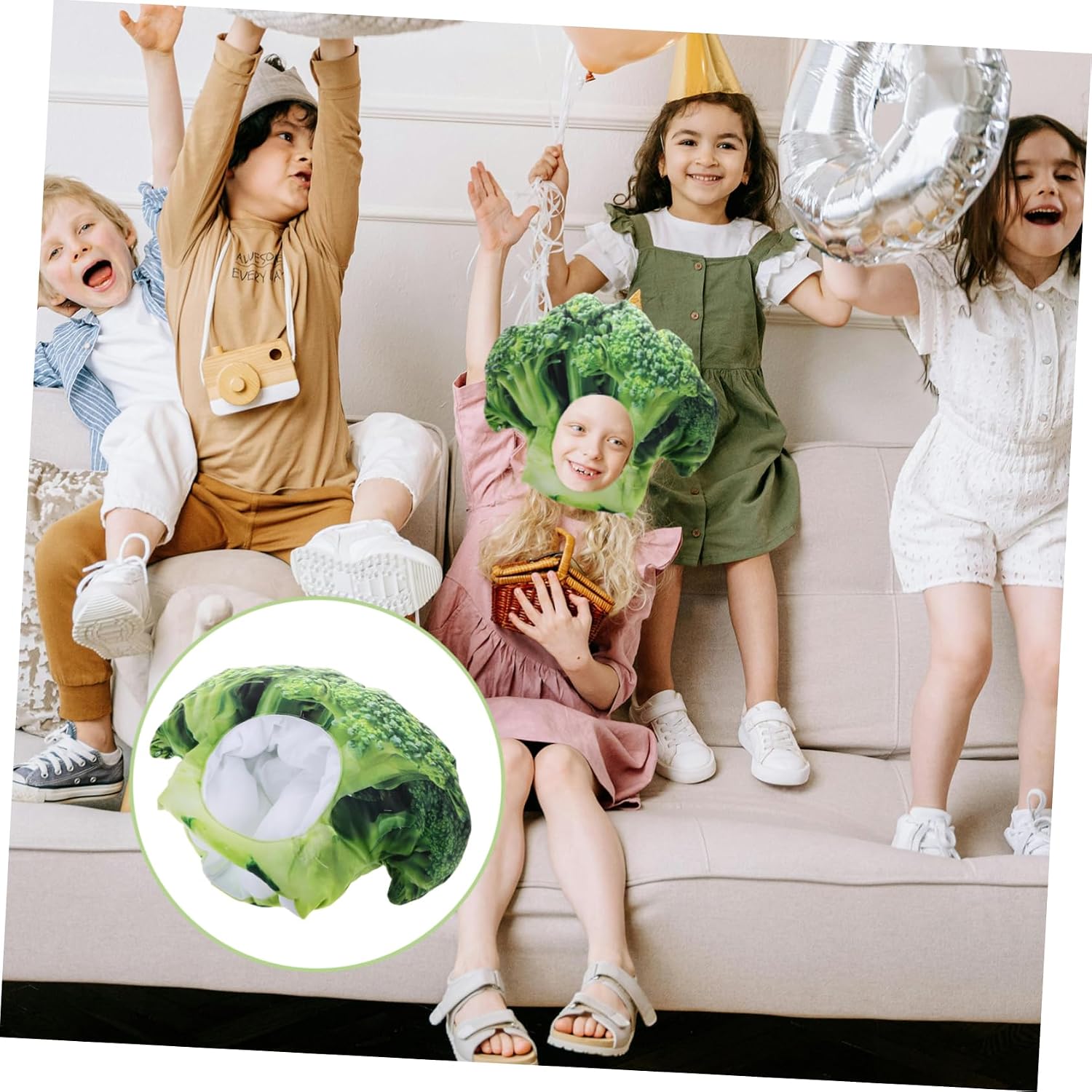 HANABASS Broccoli Hood Props Funny Costume Headwear Cute Broccoli Hat for Kids and Adults Soft Adjustable Vegetable Party Headgear for Halloween Cosplay Photoshoots