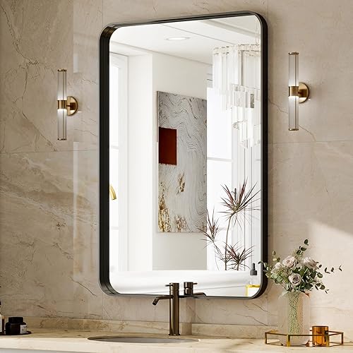 Miniatura 33 de GLSLAND Espejo de pared rectangular de 30 x 48 pulgadas para baño, marco de aleación de aluminio dorado, espejo rectangular para decoración