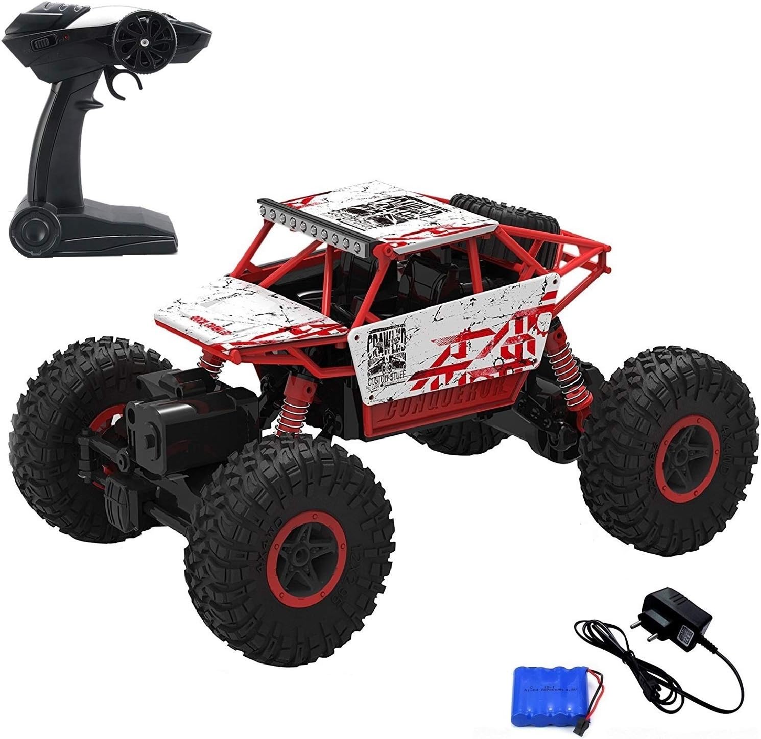 UJIEยฎ Rock Crawler Off Road Race Monster Truck 4WD 2.4GHz, Red