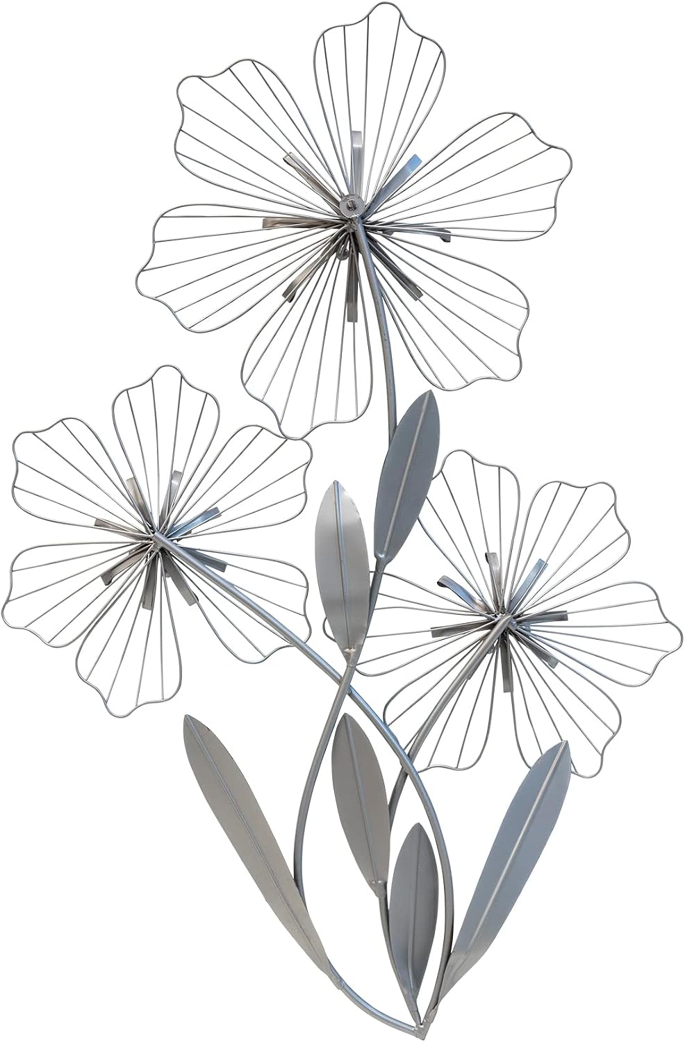 Stratton Home Decor SHD0198 Tri-Flower Wall Decor, 18.50 W X 1.38 D X 30.00 H, Silver and Blue