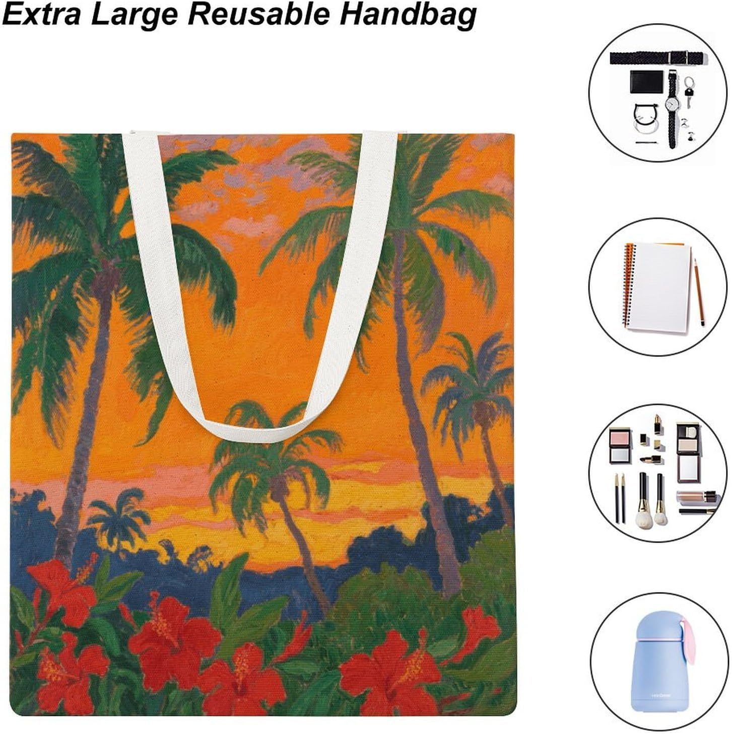 Canvas Tote Bag 16x15 In Lightweight Foldable Shoulder Hobo Purse | Gauguin Tropical Sunset, Casual Tote with 10" Strap, Everyday Carryall, for Travel Work Grocery Shopping Beach Mark Gym Yoga