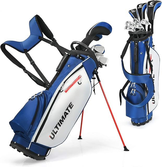 COSTWAY Men's Golf Clubs Package Set with Alloy Driver, 3# Fairway Wood, 4# Hybrid, 6-9# & P Irons, Putter and Stand Bag, Right Hand