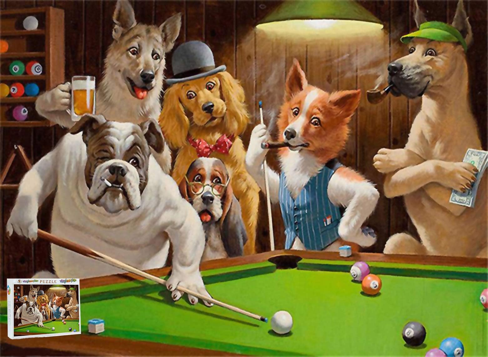 Logicpuz Dogs Playing Pool Billiards 