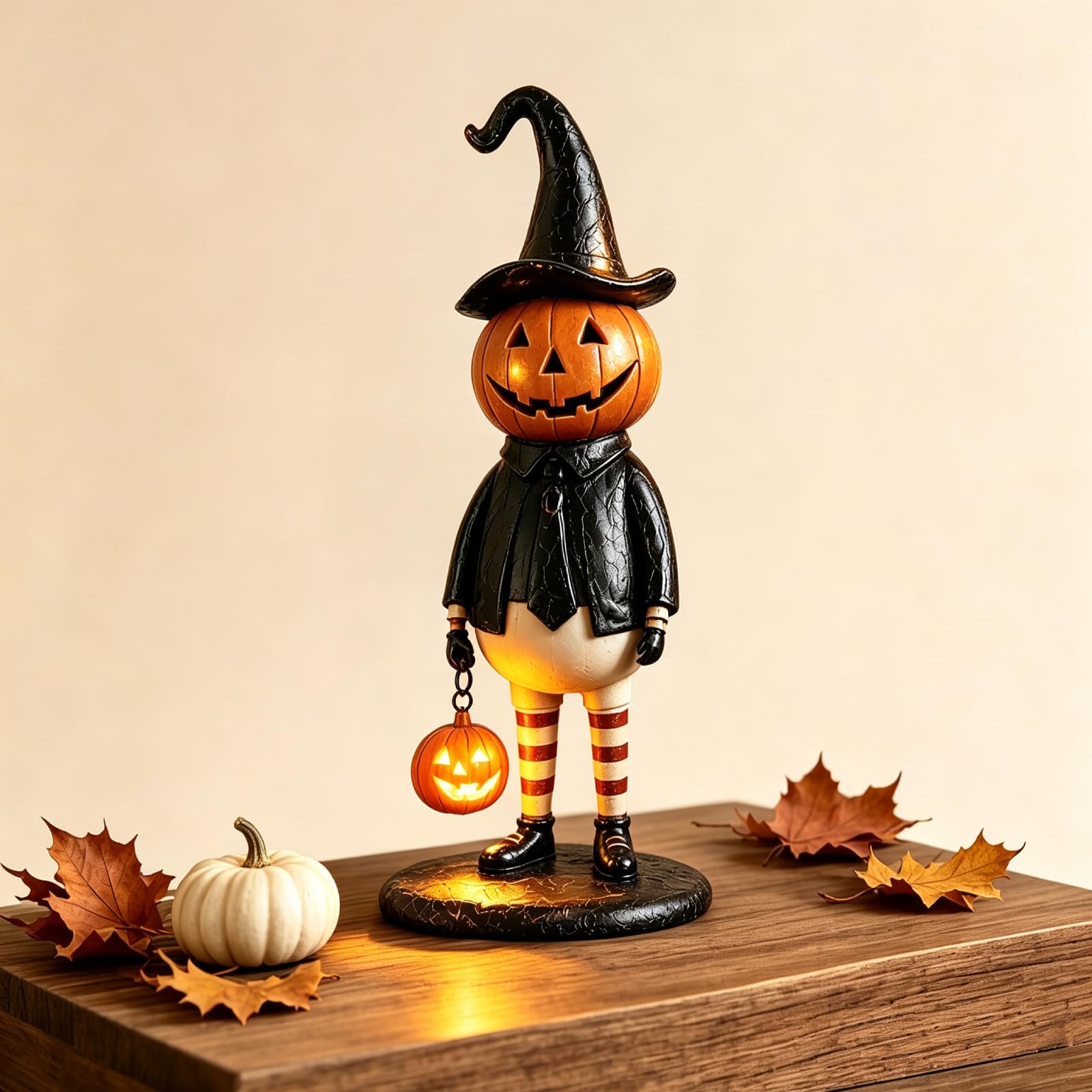 Vintage Pumpkin Gentleman Figurine, Light Up Lantern Tabletop Decor