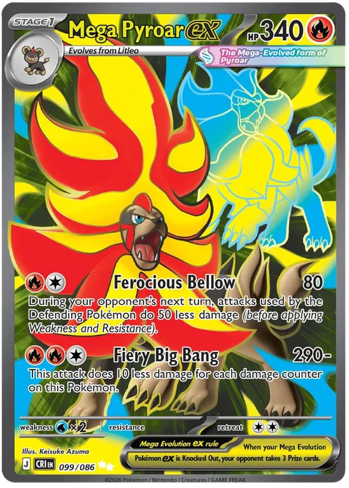 Mega Pyroar ex 099/86 Ultra Rare Pokemon Card | Mega Evolution Chaos Rising | ME04 | Titan Authenticated