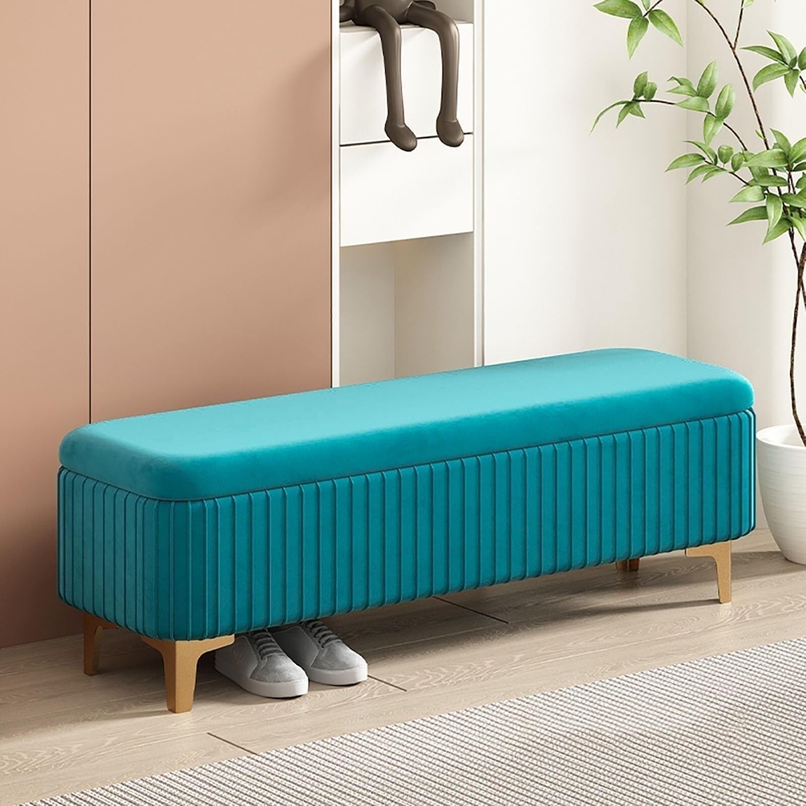 Banc de rangement en velours pour ranger et s'asseoir