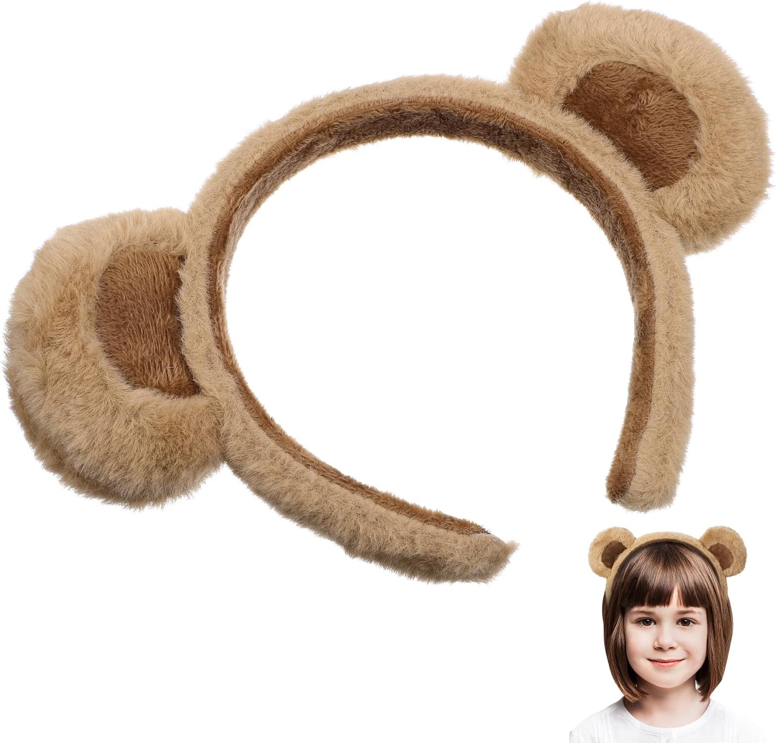 balacoo Brown Bear Ears Headband, Cute Fluffy Hairband, Christmas Animal Head Wear for Party Cosplay Decoration