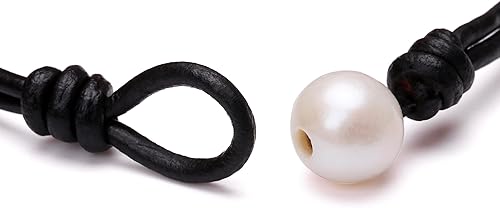 Miniatura 6 de Aobei Pearl Pulsera de perlas cultivadas de agua dulce única de cuero genuino hecha a mano para mujeres, 17.78 cm