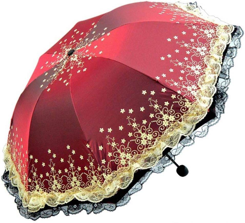 Honeystore Shining Lace Umbrella 3 Folding Sunny and Rainy Anti-uv Party Parasol