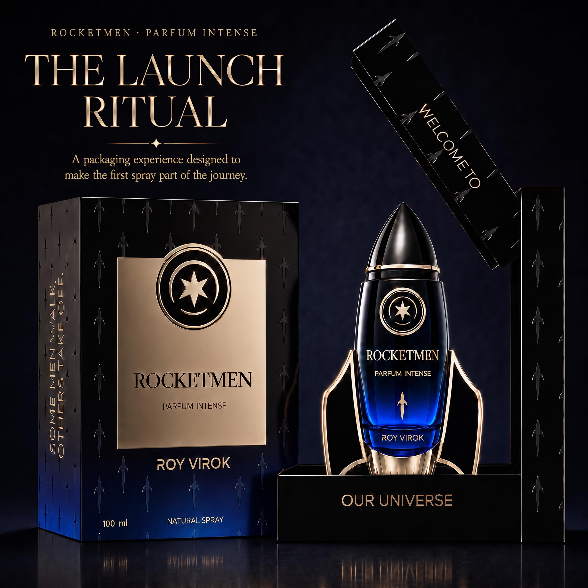 ROCKETMEN Parfum Intense 30% - Parfum Homme de Marque, Parfums Homme 100 ml | Parfum Homme à 30 %, longue tenue et sillage élégant. Fragrance épicée et boisée dans un flacon iconique en forme de fusée.
