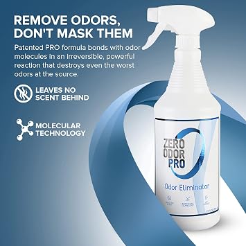 Zero Odor Pro Commercial Strength Odor Eliminator, Room Deodorizer and Air Freshener, Trigger Spray, 32 oz, White/Blue