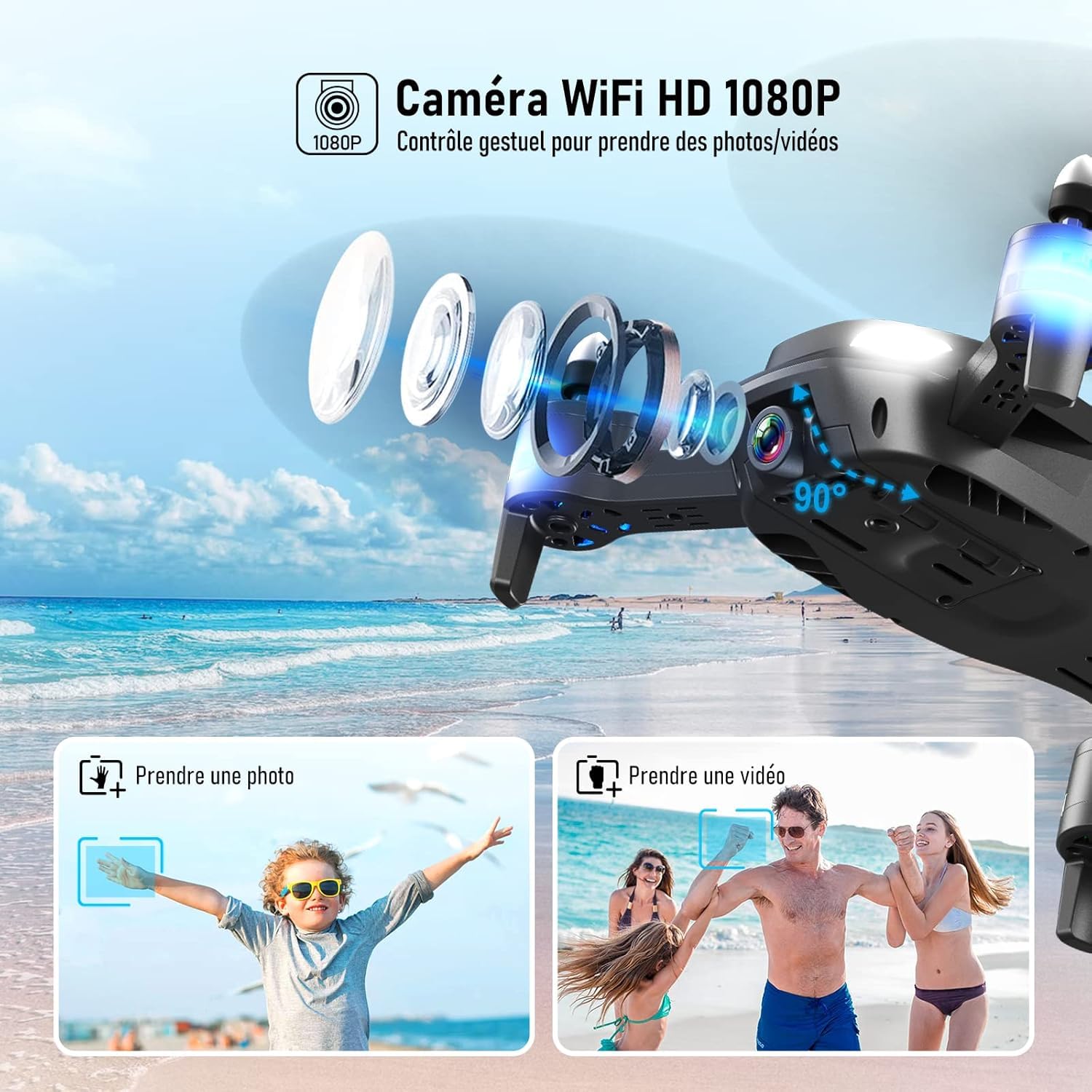 Wipkviey drone avec caméra 1080P-HD - T26 drones adulte, drone enfant avec vidéo, Flip 3D, Capteur de gravité, Maintien de l'altitude, Mode sans tête