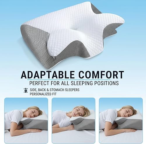 Miniatura 6 de Almohada ergonómica de espuma viscoelástica cervical mejorada 2025 para personas que duermen de lado, espalda y estómago, soporte de contorno