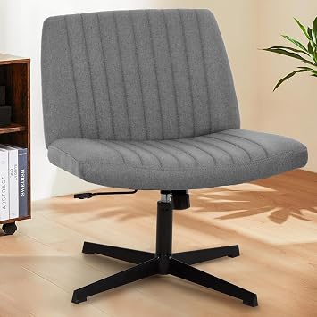Criss Cross Chair,Comfortable Armless Cross Legged Ergonomic Height Adjustable Wheelless Computer Task Office Chair,Wide Seat Swivel Dressing Table Chair for Home Office Fabric,Grey