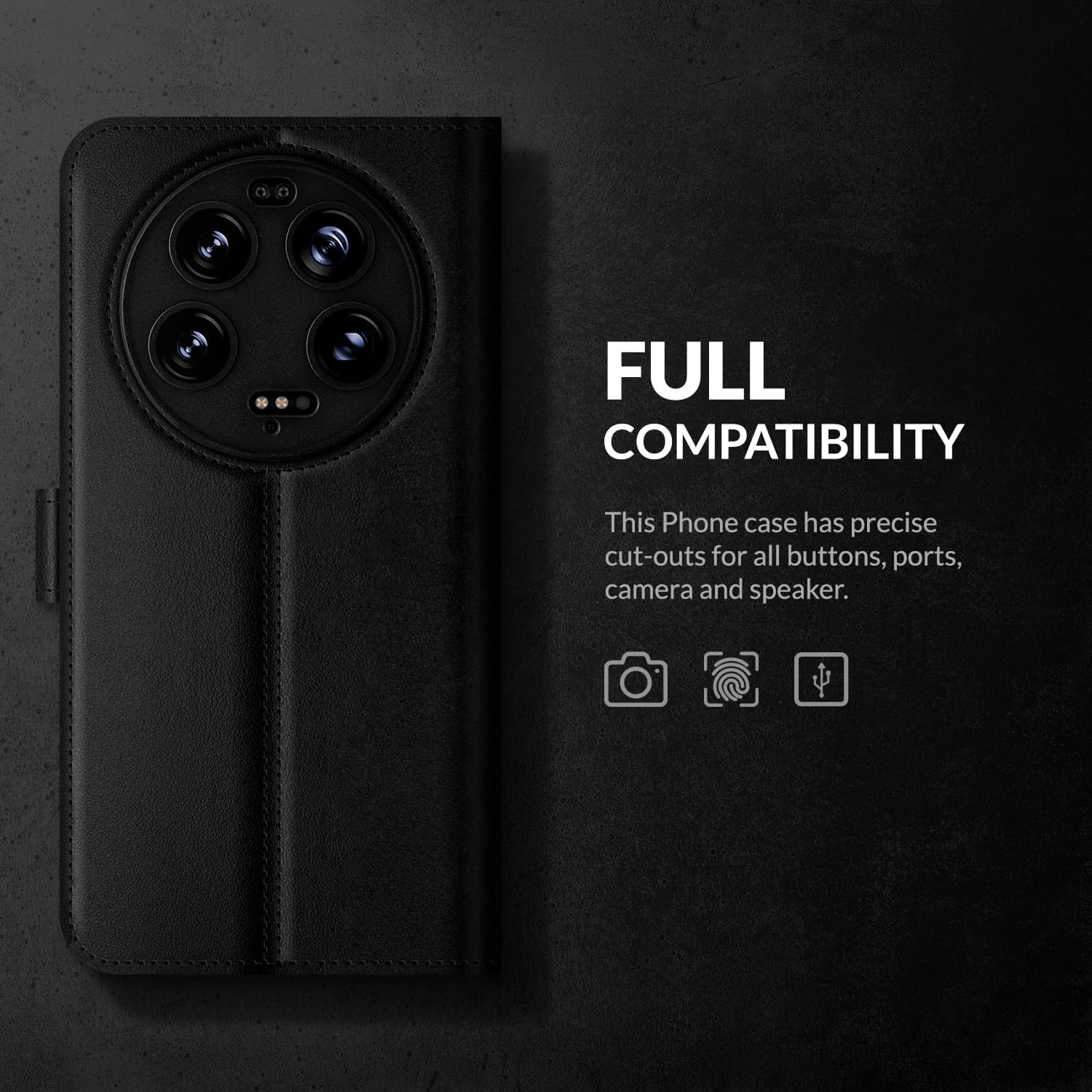 SURAZO Slim Magnetic Mobile Phone Case for Xiaomi 13 Ultra Leather - Foldable Genuine Leather Protective Case [with Card Slot, RFID Protection, Keyring] Flip Wallet Case Cover Leather Case (Black)