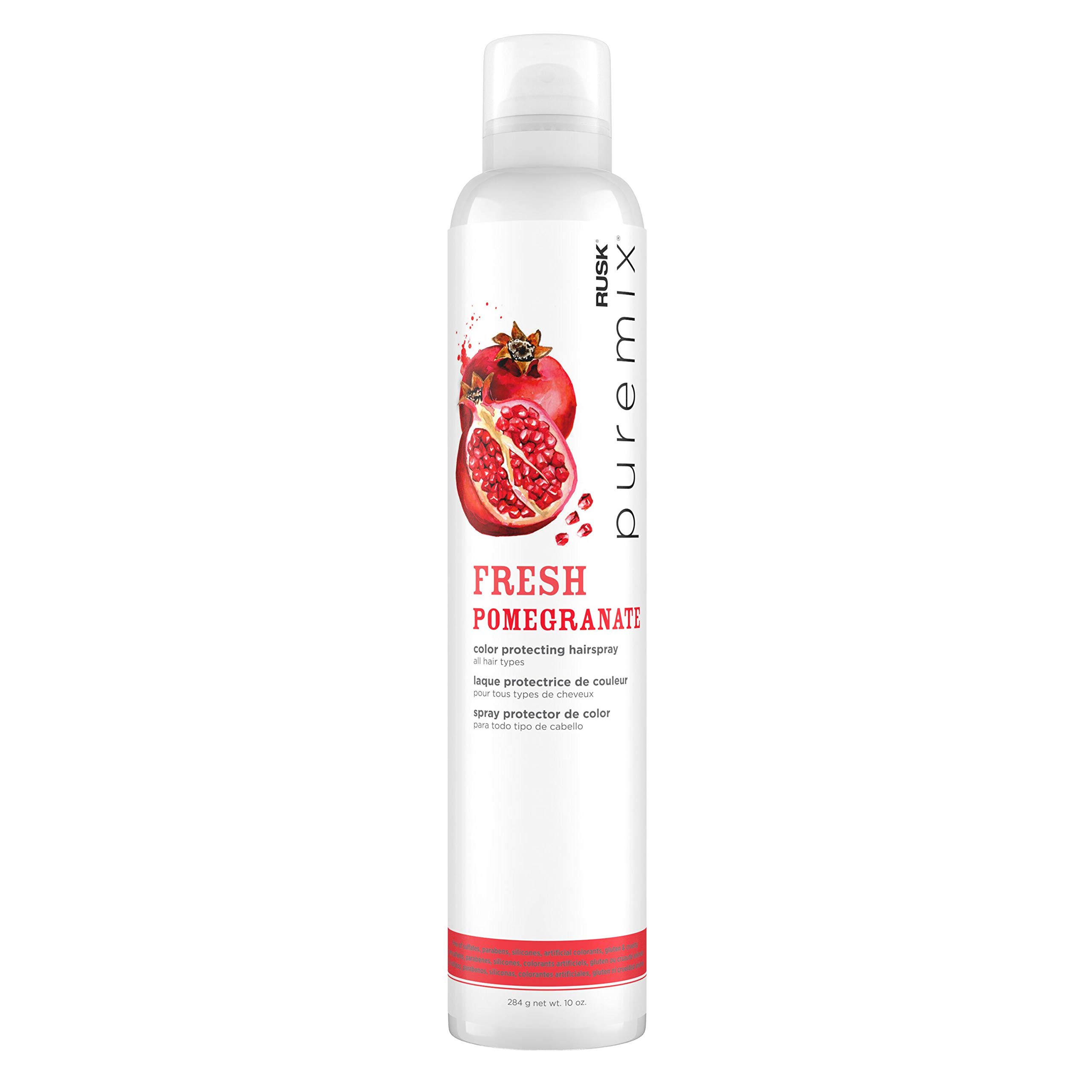 RUSK Puremix Fresh Pomegranate Color Protecting Hairspray for All Hair Types, Light-Hold Hairspray for Color Radiancy and Shine, UV Protection, Cruelty-Free, 10 oz