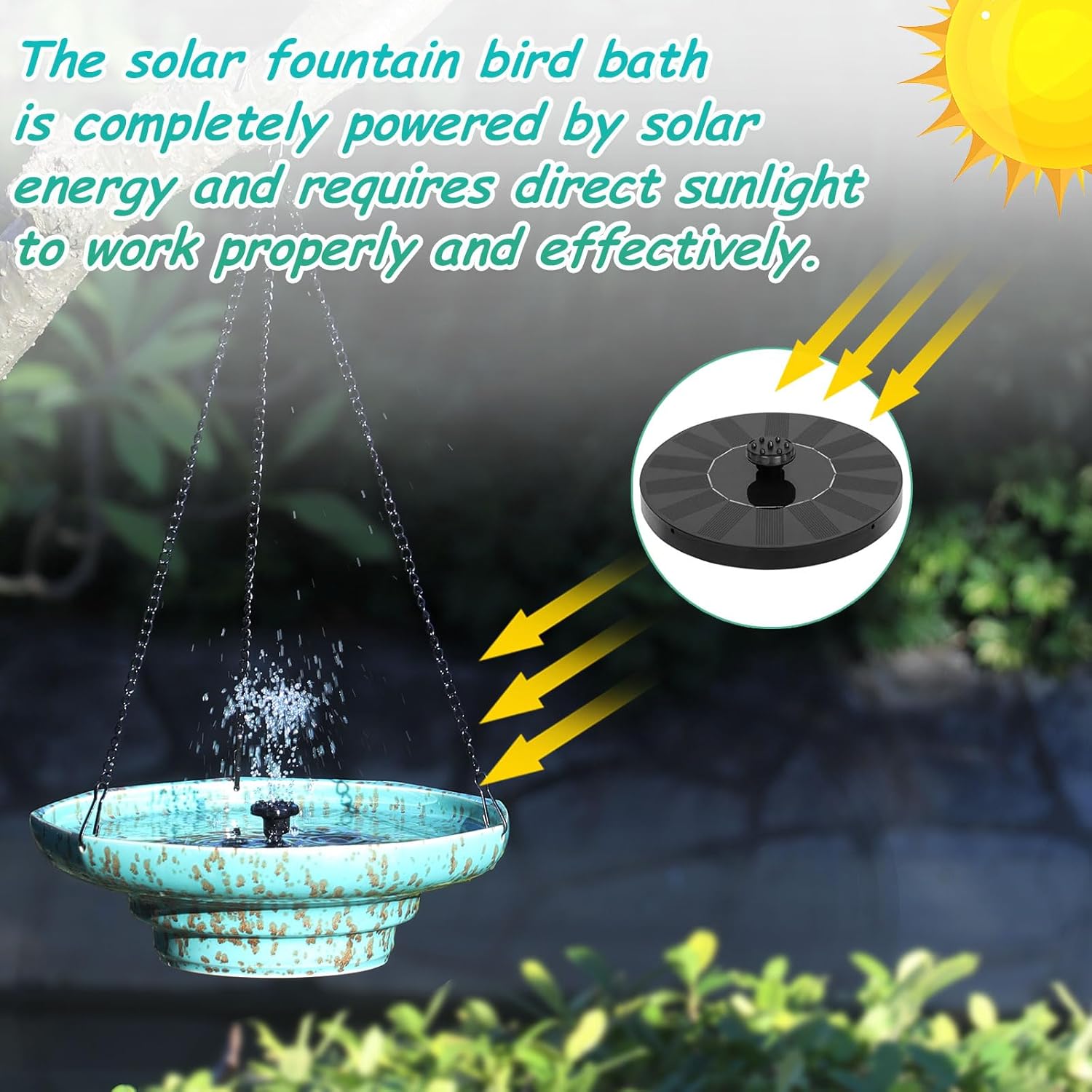 Solar Fountain Ceramic Hanging Bird Bath,Bird Bath for Outside,Outdoor Fountain Bird Bath,Garden and Home Decor