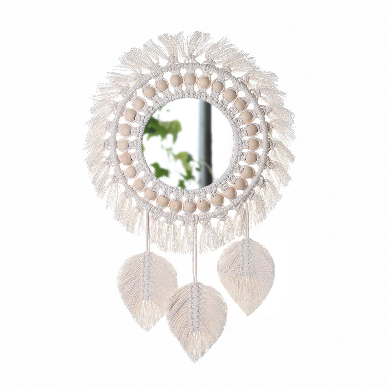 Kalttoy Wall Hangings Mirrored with Macrames Woven Fringed Tassels Pendants Decorative Makeup Mirrored Cotton Rope Hangings Mirroed