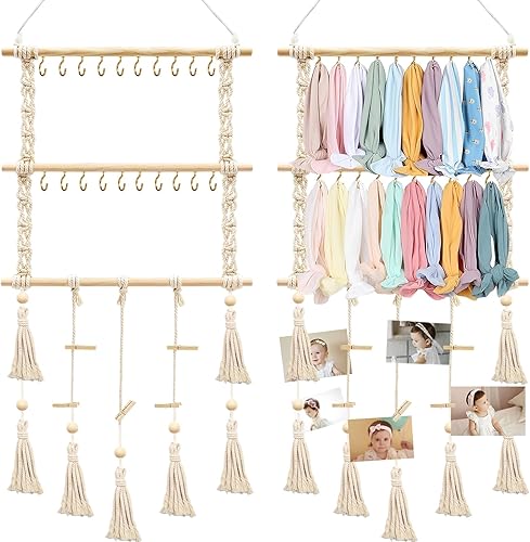 Soporte para diadema organizador de lazos para el cabello para niñas, diademas de bebé, organizador de accesorios para el cabello con 20 ganchos de