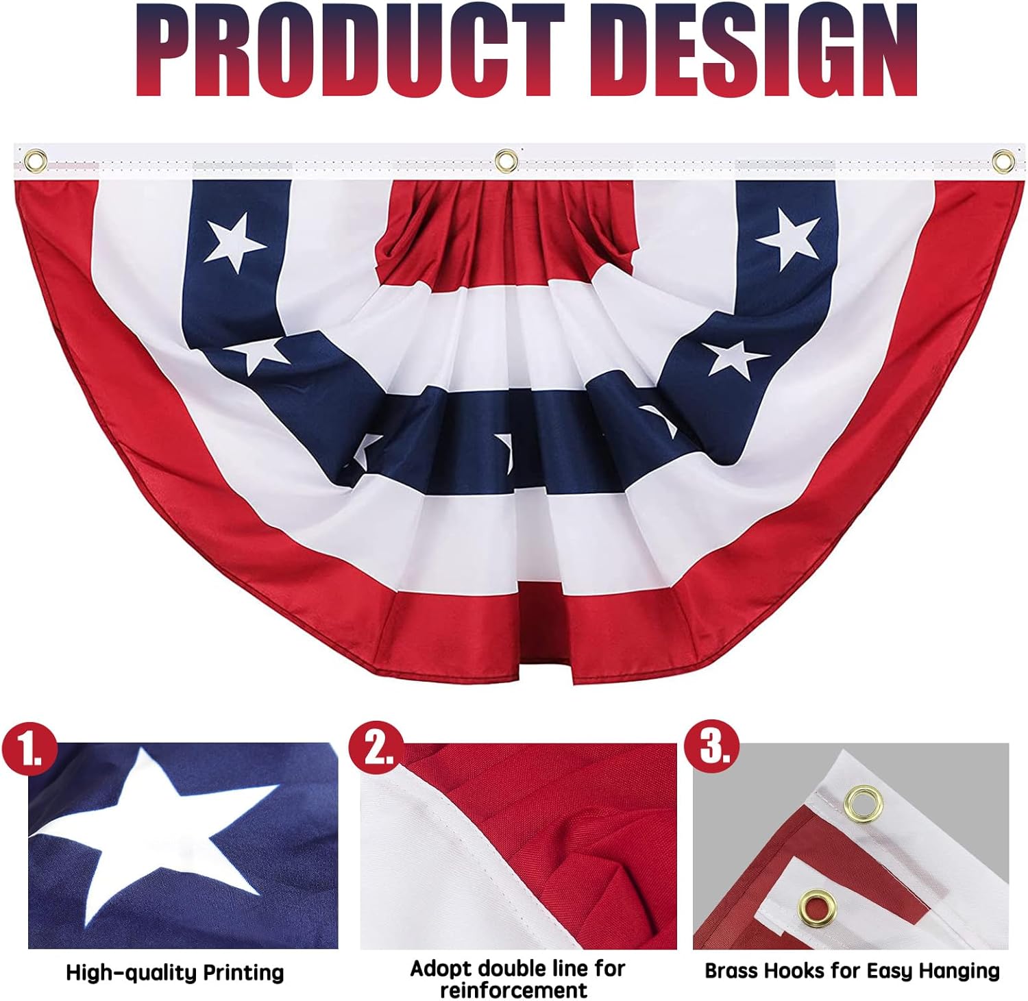 American Pleated Fan Flag, 3 X 6 Ft USA Patriotic Flag Bunting American Flags Patriotic Bunting 4th of July Decorations Patriotic Bunting Red White And Blue Patriotic Decor bunting Flags Outdoor/Outside(Set of 4) - Image 4