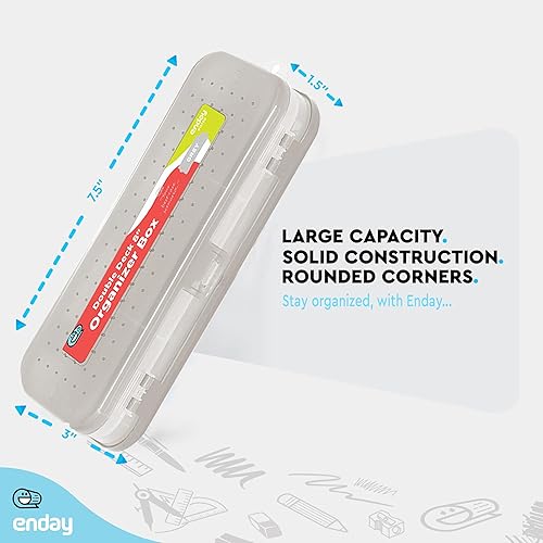 Miniatura 4 de Enday Caja de lápices gris, estuche de plástico de doble cubierta con 7 compartimentos, organizador de caja con cierre a presión para el hogar y la