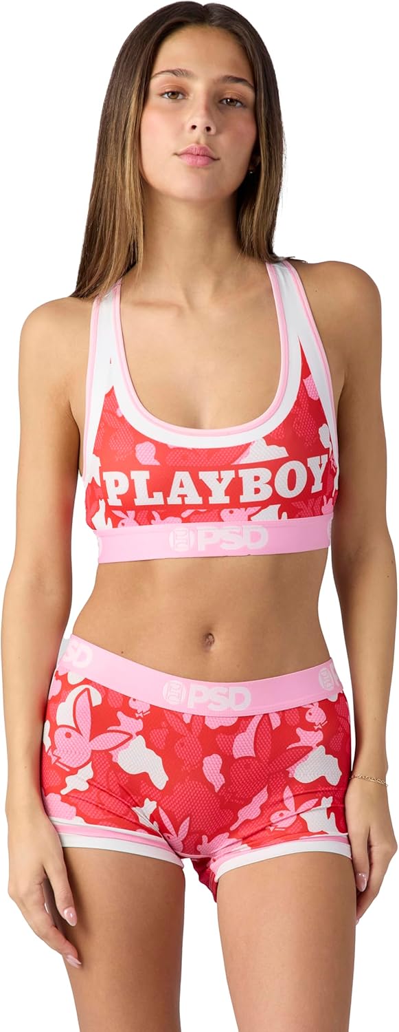 PSD Underwear Womens Sports Bra - Playboy, Medium Support Sports Bras for Women, Racerback, Womens Loungewear Bras