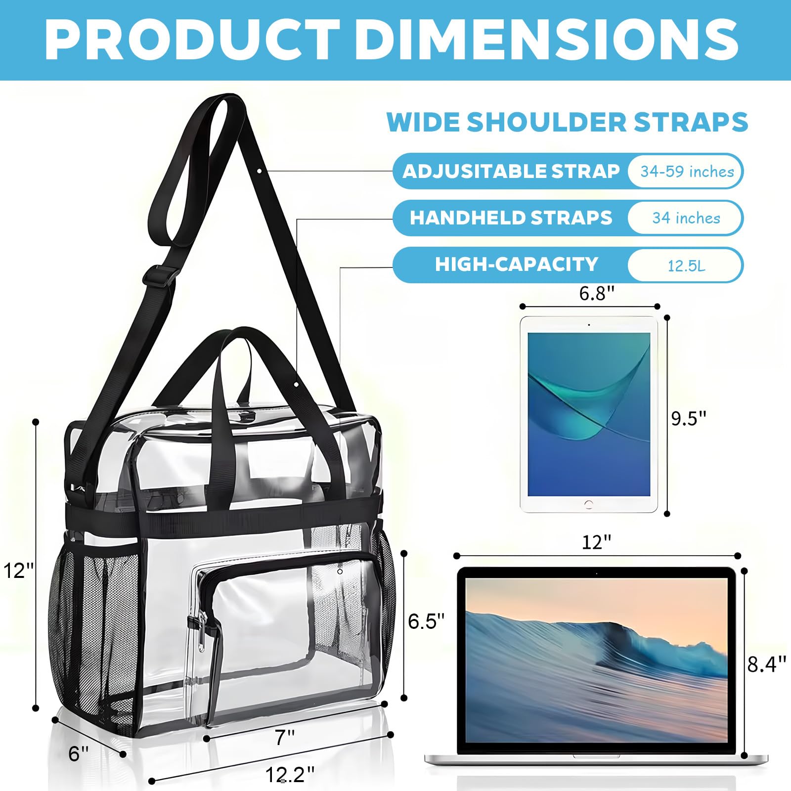 Borsa Trasparente per Lavoro Borsa a Tracolla Trasparente Approvata Borso PVC Trasparent Clear Bag Approvato Dallo Stadio per Giochi Sportivi e Concerti (31 x 30 x 15 cm)